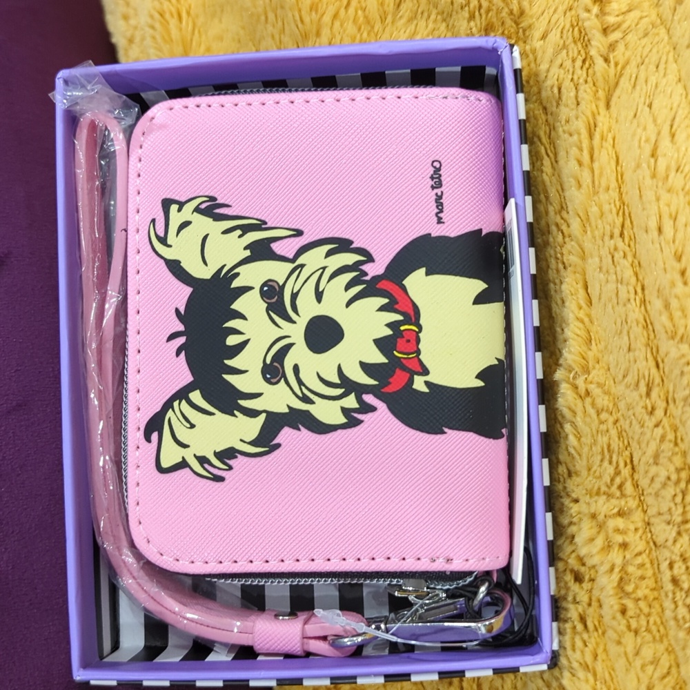 Marc Tetro Pink Yorkie Strap Zip Wallet NIB NWT